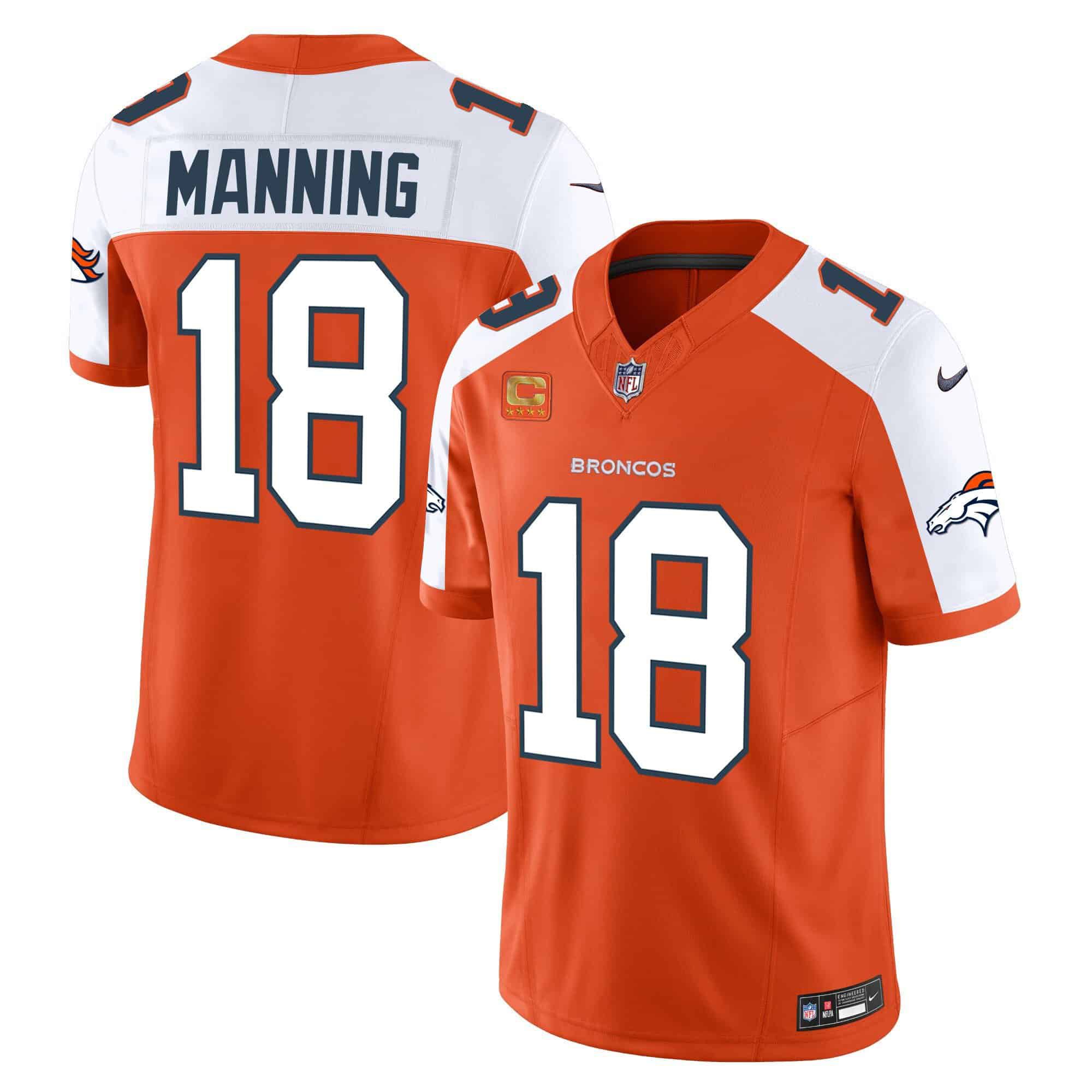 Men Denver Broncos #18 Manning Orange 2024 Nike Vapor Limited NFL Jersey style 1